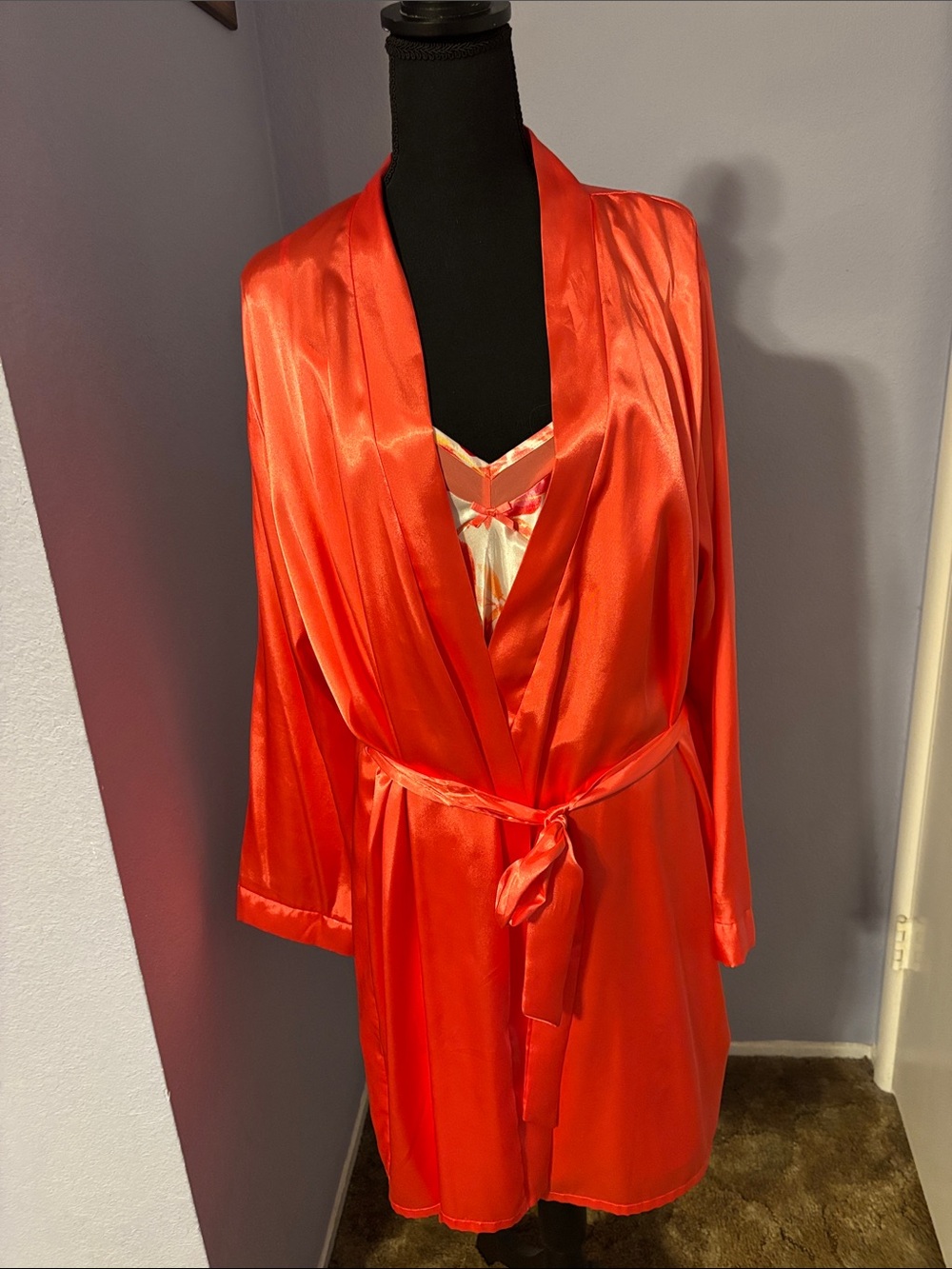 Secret Treasures Silky Satin Women's Red Robe with Tie Belt